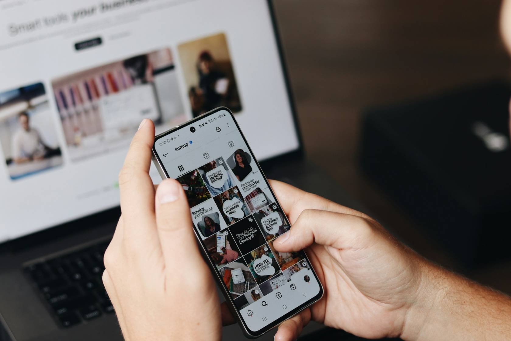 Smartphone with text "Tips for Creating Engaging Instagram Posts and Drive Traffic" on display.